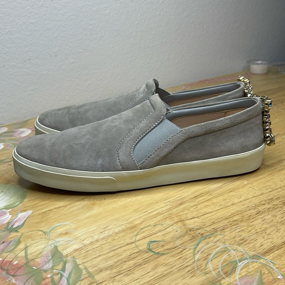 Stuart Weitzman Slip On Embellished Crystal Jewel Gray Shoes Size 9.5